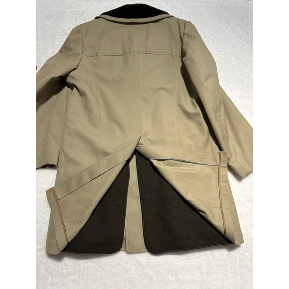 London Fog Men Double Breasted Pea Coat Tan Faux Fur Collar Size 40 REG VINTAGE - Picture 7 of 8